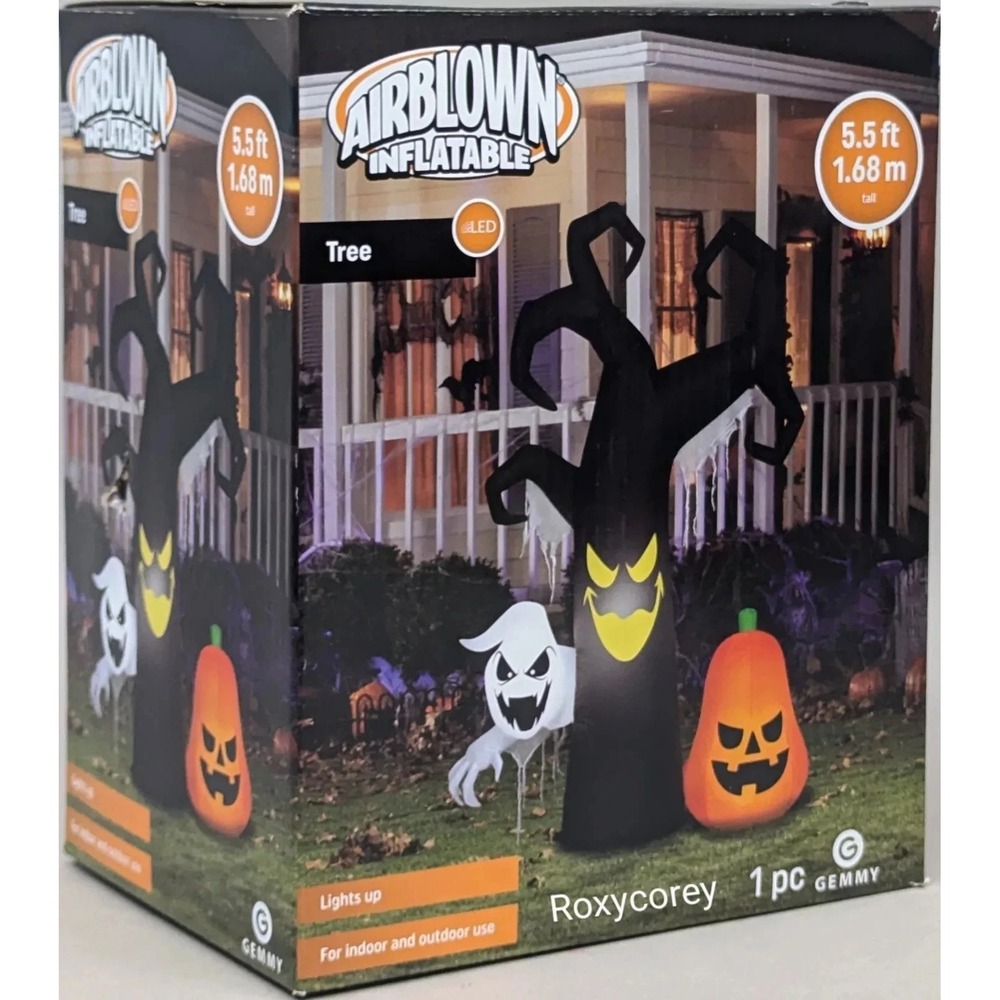 Gemmy Airblown Inflatable 5.5 Ft Spooky Tree Ghost Pumpkin Halloween Yard Decor